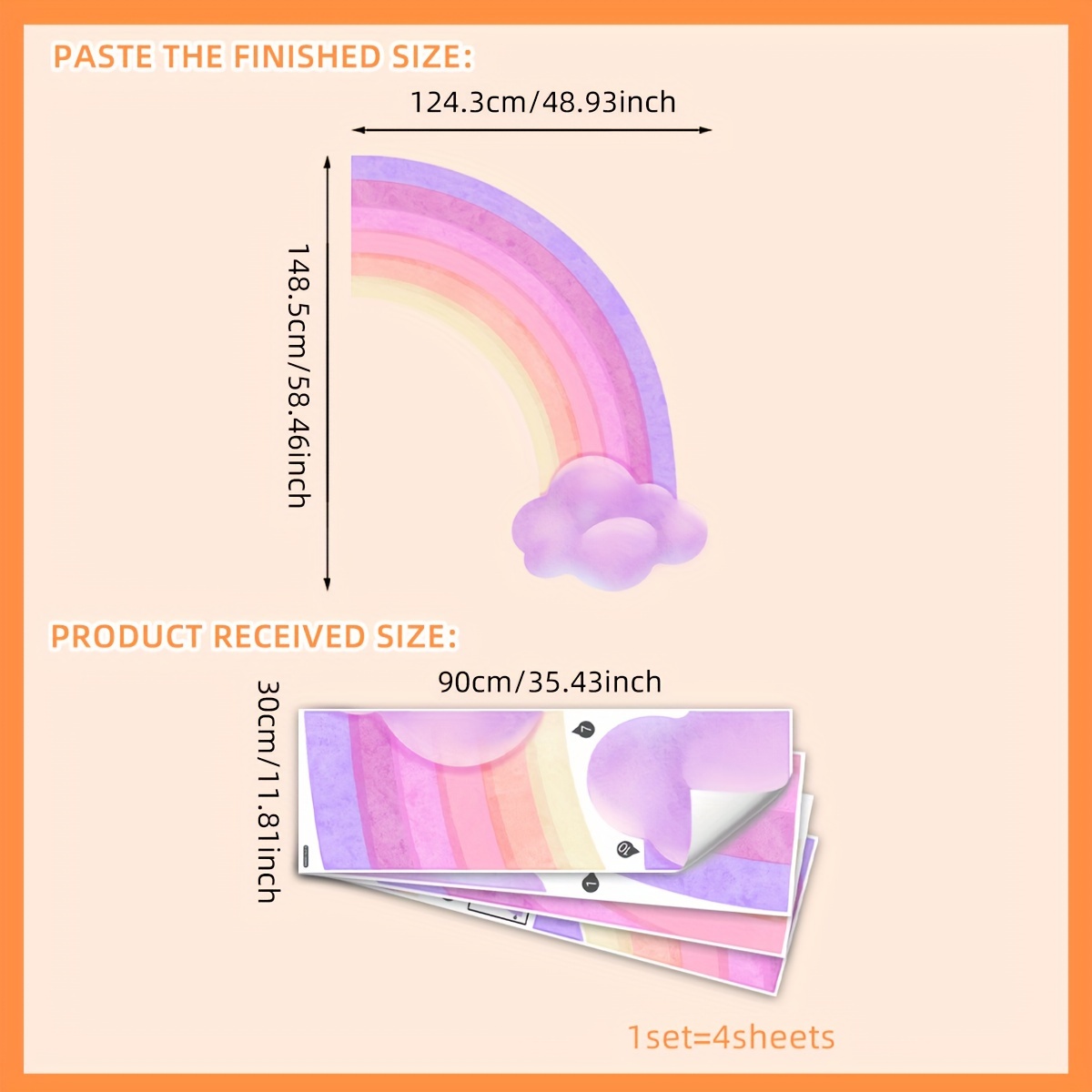 Image of A Set Of 4 (30*90cm*4pcs) Large Pink Purple Gradient Rainbow Wall Stickers Background Wall Room Decoration Wall Stickers Self-adhesive (bm6083-nl)