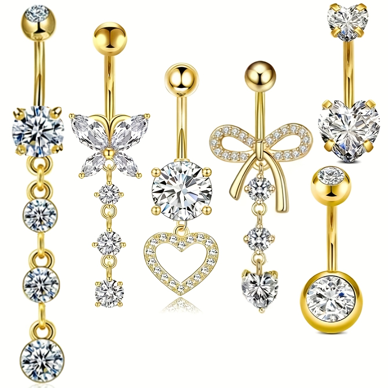TEMU Ensemble de 5 bouchons de nombril dorés en perle, acier inoxydable 316, double cœur, bijoux pour femmes, usage