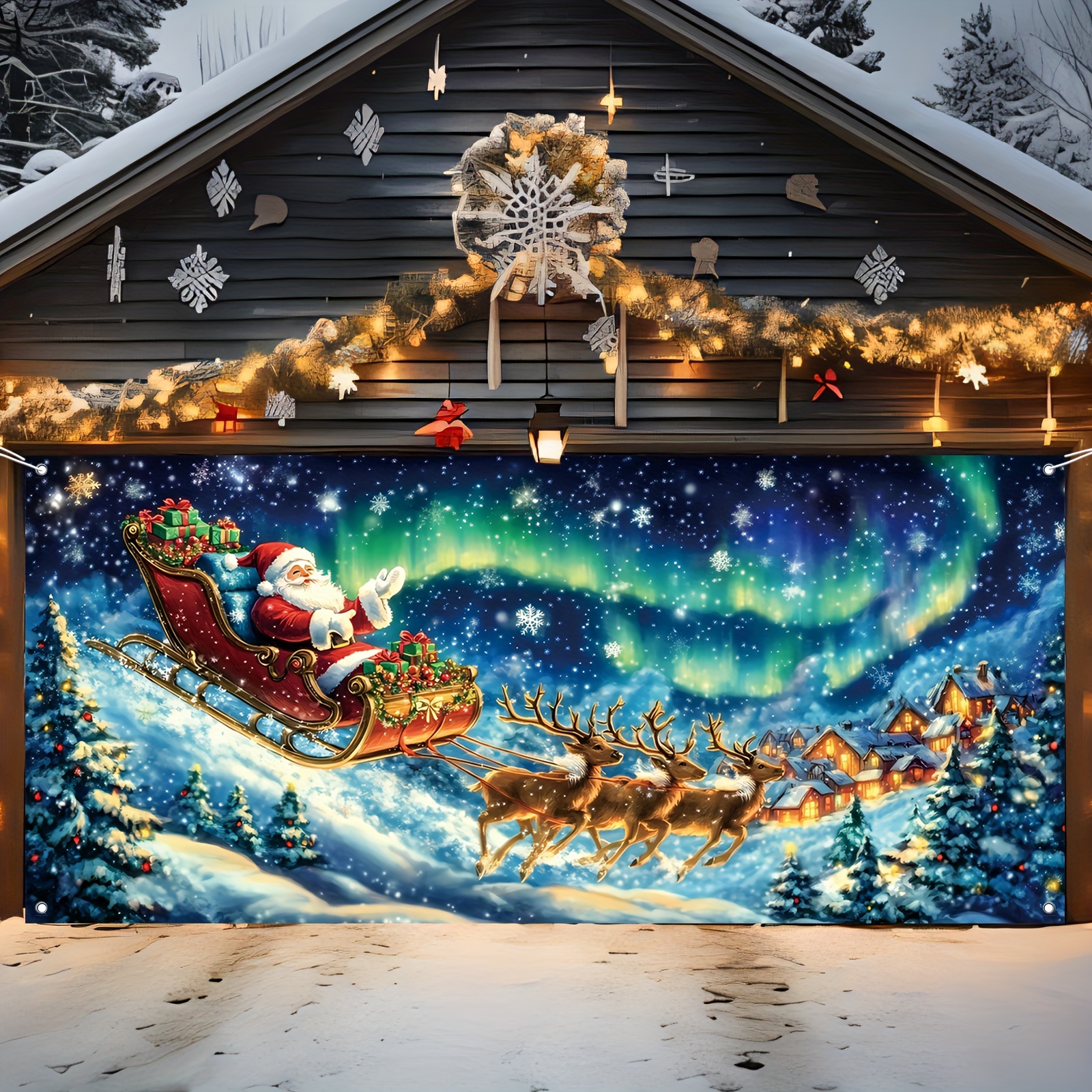 

Christmas Garage Door Banner Decoration, 1pc 100d Polyester Santa Sleigh And Reindeer Scene, Wall Hanging For , Holiday, Home, Outdoor, Parties - , No Electricity Needed, 71x157 Inches