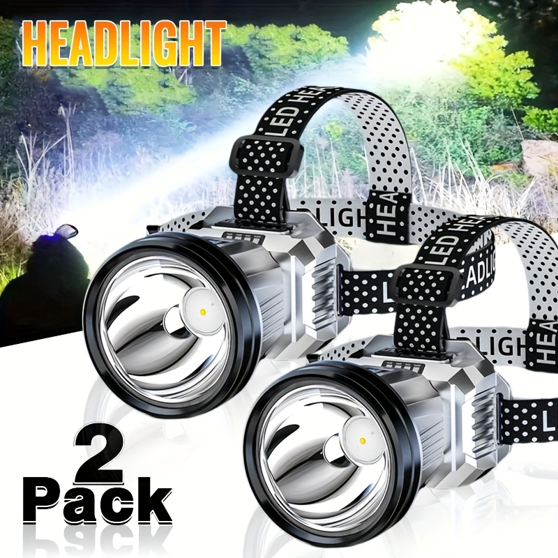 2 pack abs   led headlamps with usb rechargeable lithium battery hydrophobic adjustable head flashlight for camping hiking running portable spotlight with usb charging