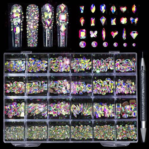 3 ab nail art kit with iridescent flatback round beads pickup pen suitable for manicure nail decoration jewelry craft polish charm gems for diy nail designs