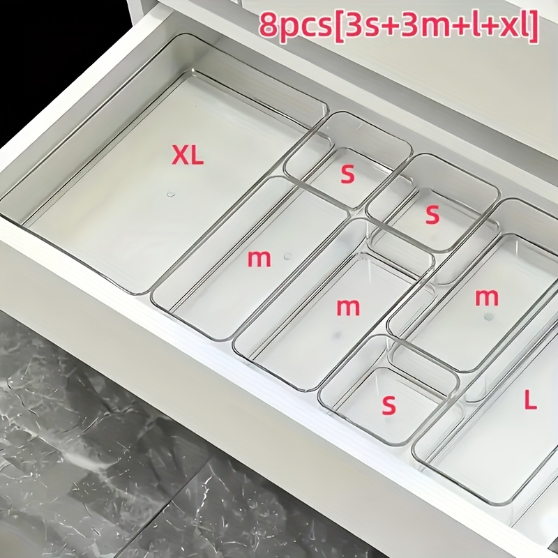 a 4 7 8pcs transparent drawer organizer for cosmetics stationery storage and a divider for organizing skincare products on   table desk drawer organizer for home storage
