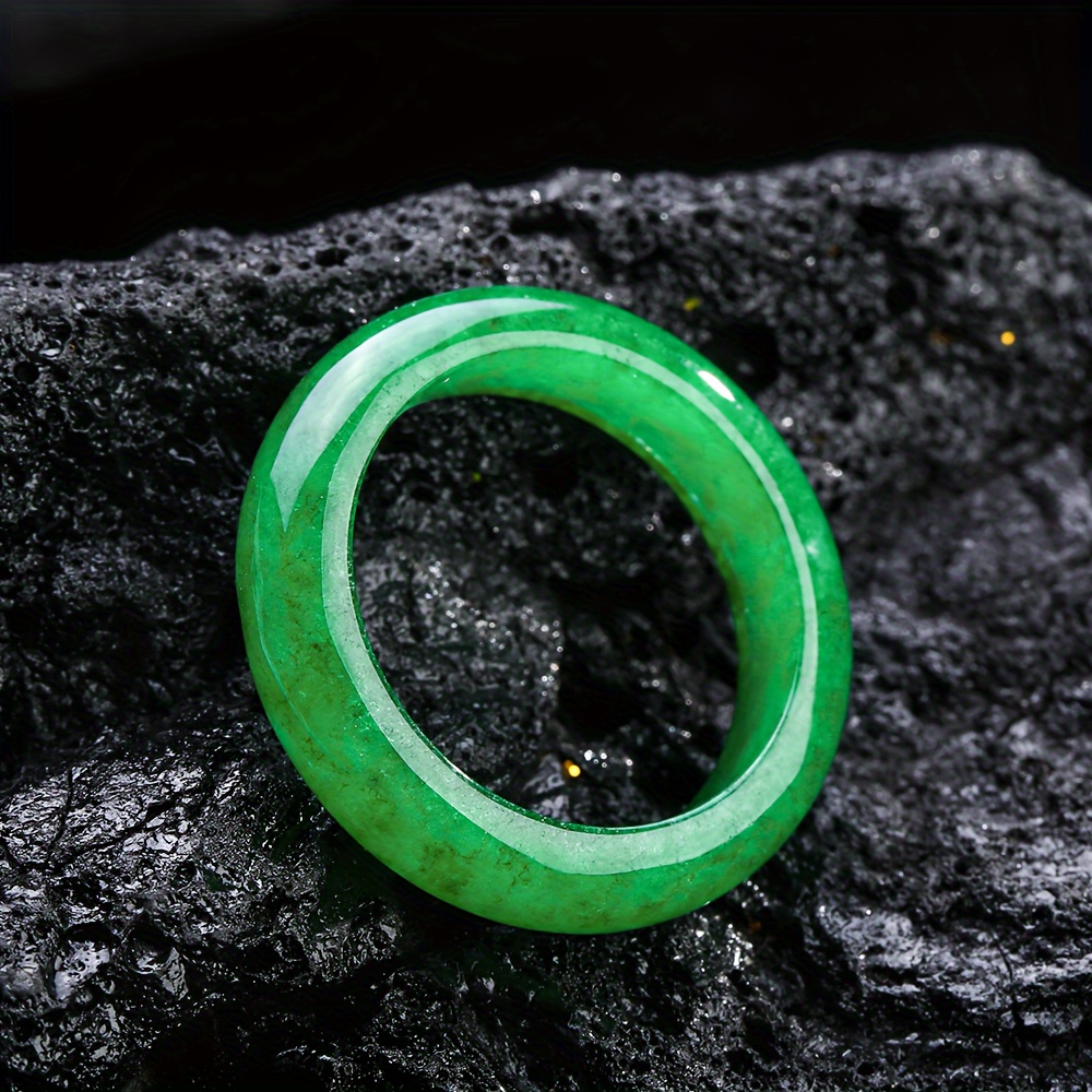 Green Natural Stone Ring for Couples, Vintage Style Band