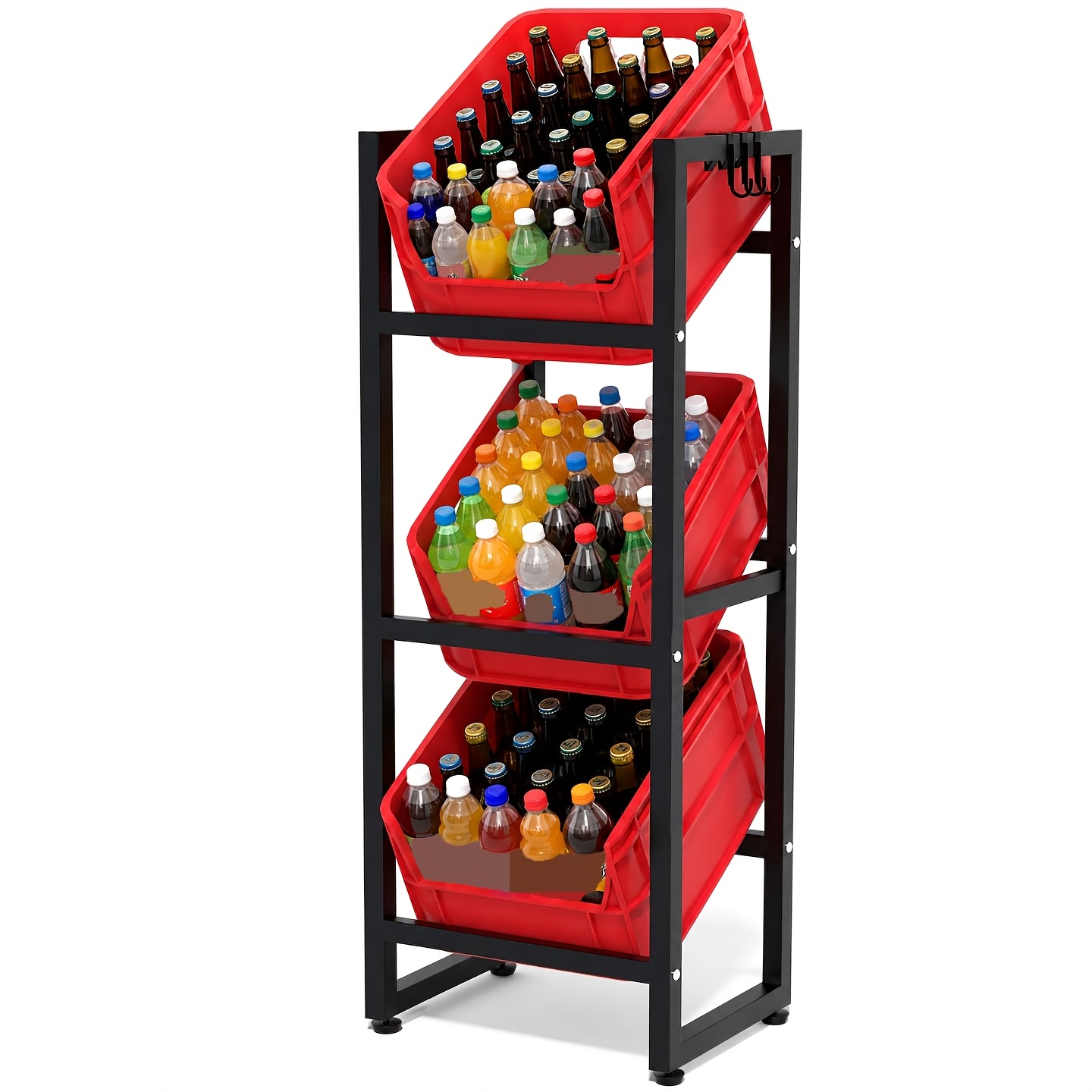 Beverage Crate Rack, 3-tier Metal Storage Shelf, Sturdy Crate Holder For 3 Beverage Crates, Space- Organizer For Garage, Basement, Kitchen & Garden, Black, Utility Racks