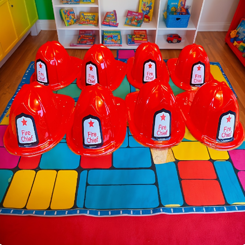 

8pcs Red Firefighter Hats For Parties - Disposable Pvc, Ideal For Halloween, Christmas, New Year's Stage Performances