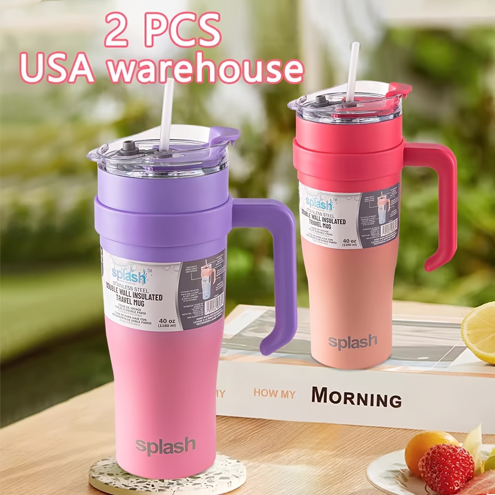 

2pcs 40oz Tumbler With Handle And Straw, Two-tone Gradient Insulated Travel Mug, Iced Coffee Mug, Reusable Stainless Steel Insulated Water Bottle