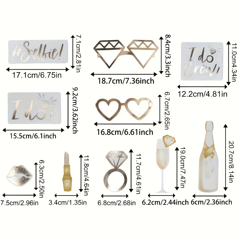 E-shop 10 Stk. Goldfolien-Hochzeits-Foto-Requisiten, geeignet für Hochzeitsdekorationen, Brautparty, Heiratsantrags-Party – Elegante