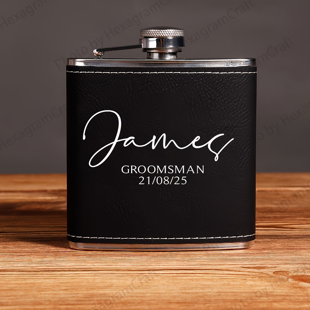 TEMU 1pc Custom Engraved Leather-wrapped Stainless Steel , Personalized Customized Name Suitable For Gifting, Personalized For Groomsmen, Weddings,