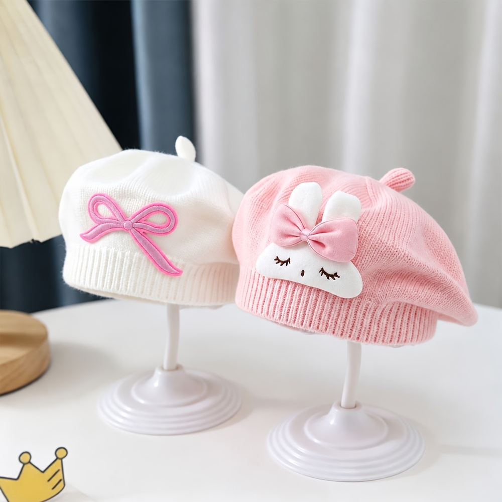 Image of 2pcs Set Baby Hats Autumn Winter Cute Boy Girl Knitted Beret