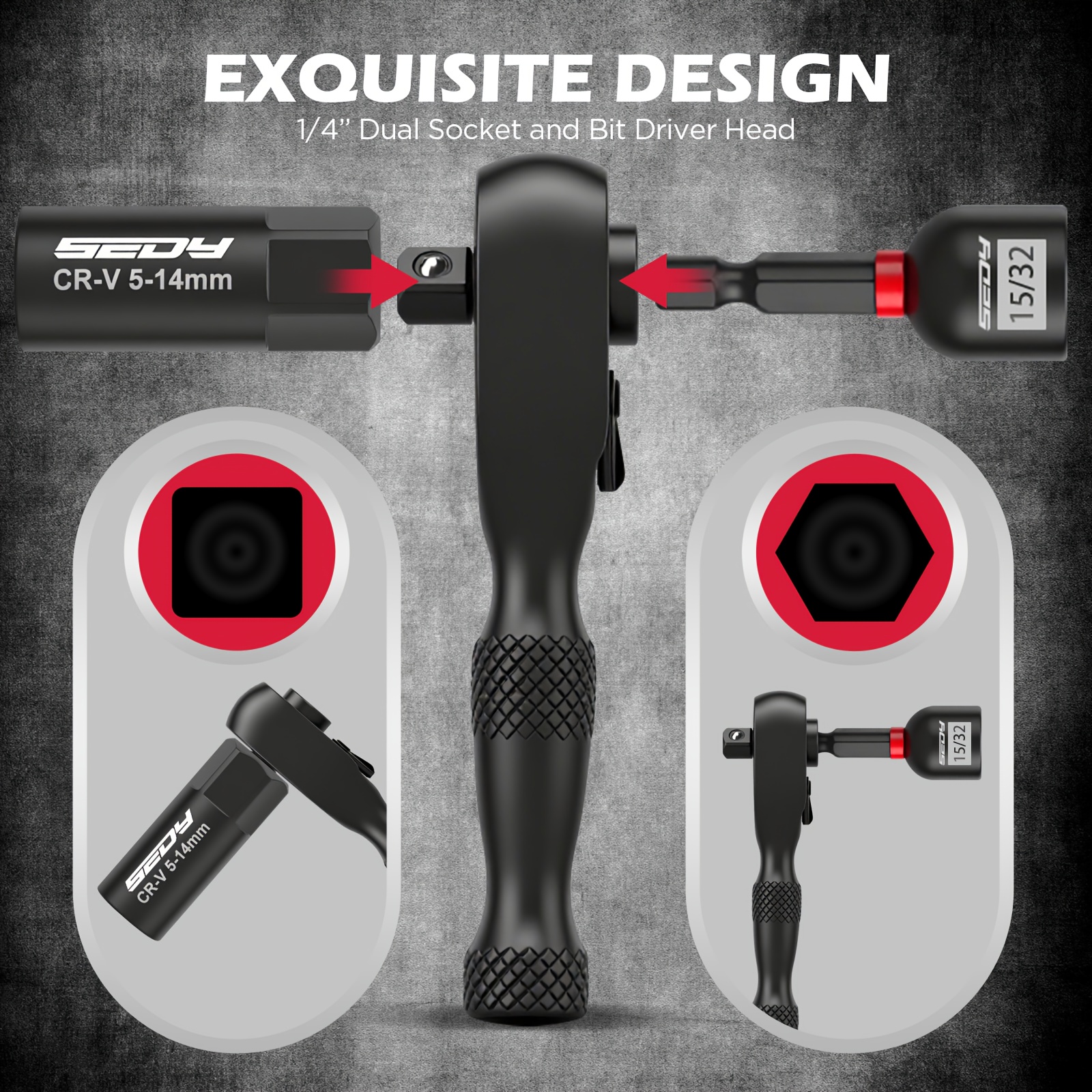 41  magnetic impact nut driver set metric sae with socket adapters bit holder wing nut driver sockets 2in 1 ratchet wrench Product details 4