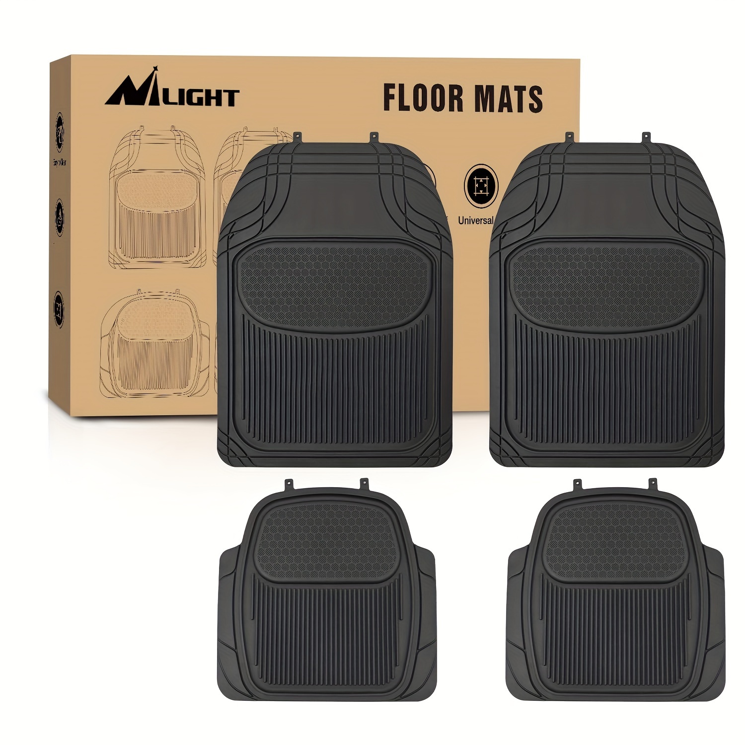 TEMU 4 Pack Pvc Floor Mats For Cars Trucks Suvs Universal For Most Vehicles All Weather Protection Heavy Duty Floor Liners Nilight
