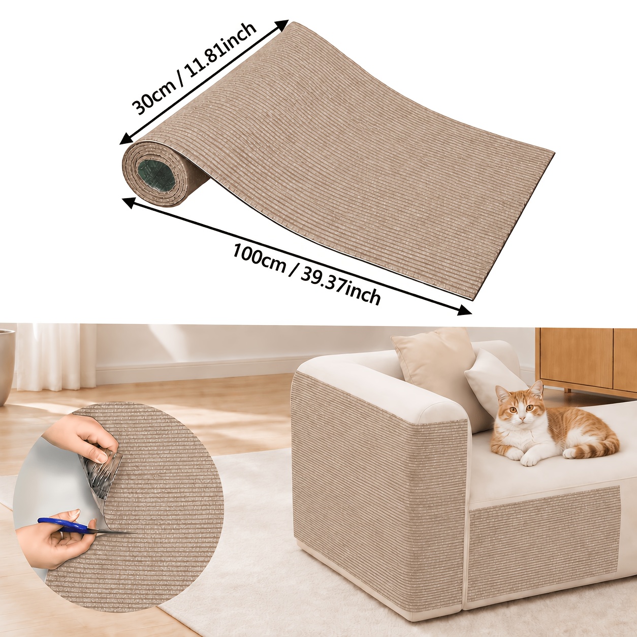 TEMU Self-adhesive Cat Scratching Pad Residue-free Removable Anti-scratch Surface Durable Polyester Felt Cat- Suitable For Walls And Furniture Indoor