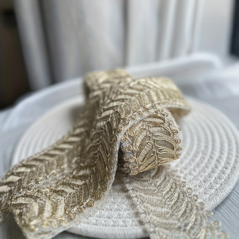 Image of 1 Roll Of 2-yard Floral Jacquard Embroidered Lace Ribbon, Decorative Lace For Women's Clothing, Headwear And Garment Neckline Ribbon, Curtain Decorative Lace Additions, Handmade Sewing Supplies
