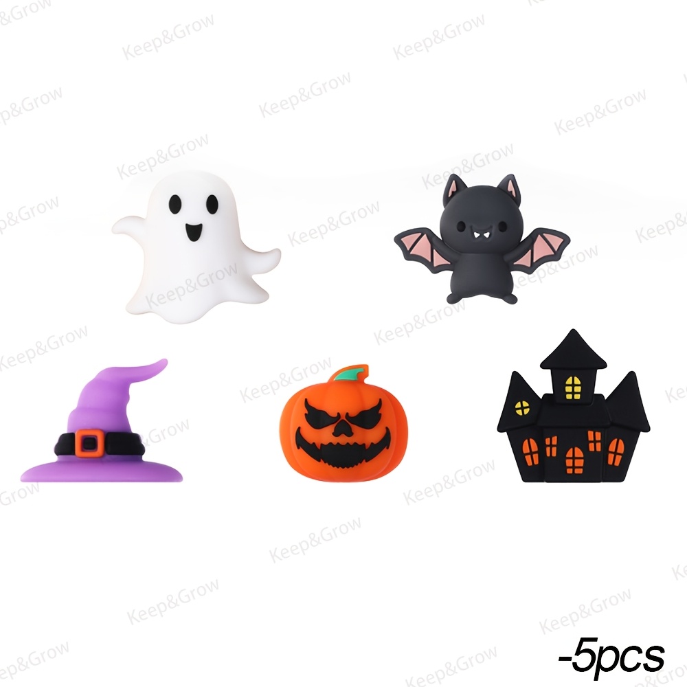 TEMU 5pcs/10pcs Cuentas de silicona 3D con temática de Halloween, lindo murciélago, fantasma , , , cabeza de calabaza, cuentas focales perfectas para