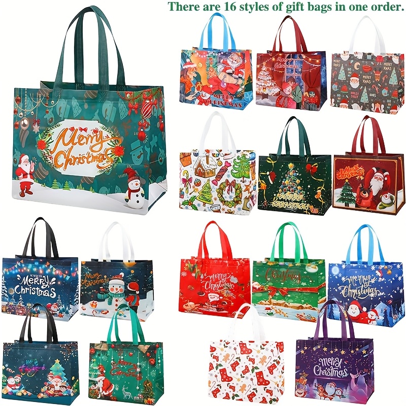 TEMU 16 Large Non-woven Christmas Gift Bags With Handles High Quality Reusable Ideal For Wrapping Christmas Party Gifts Presents Suitable For