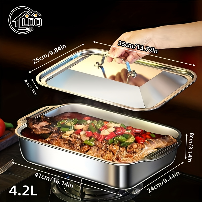 

Ldq Extra-large Heavy-duty Stainless Steel Baking Pan With Lid - , Thickened Rectangular Oven Tray For Desserts, Bread & Seafood - Bbqs, Buffets & Holidays