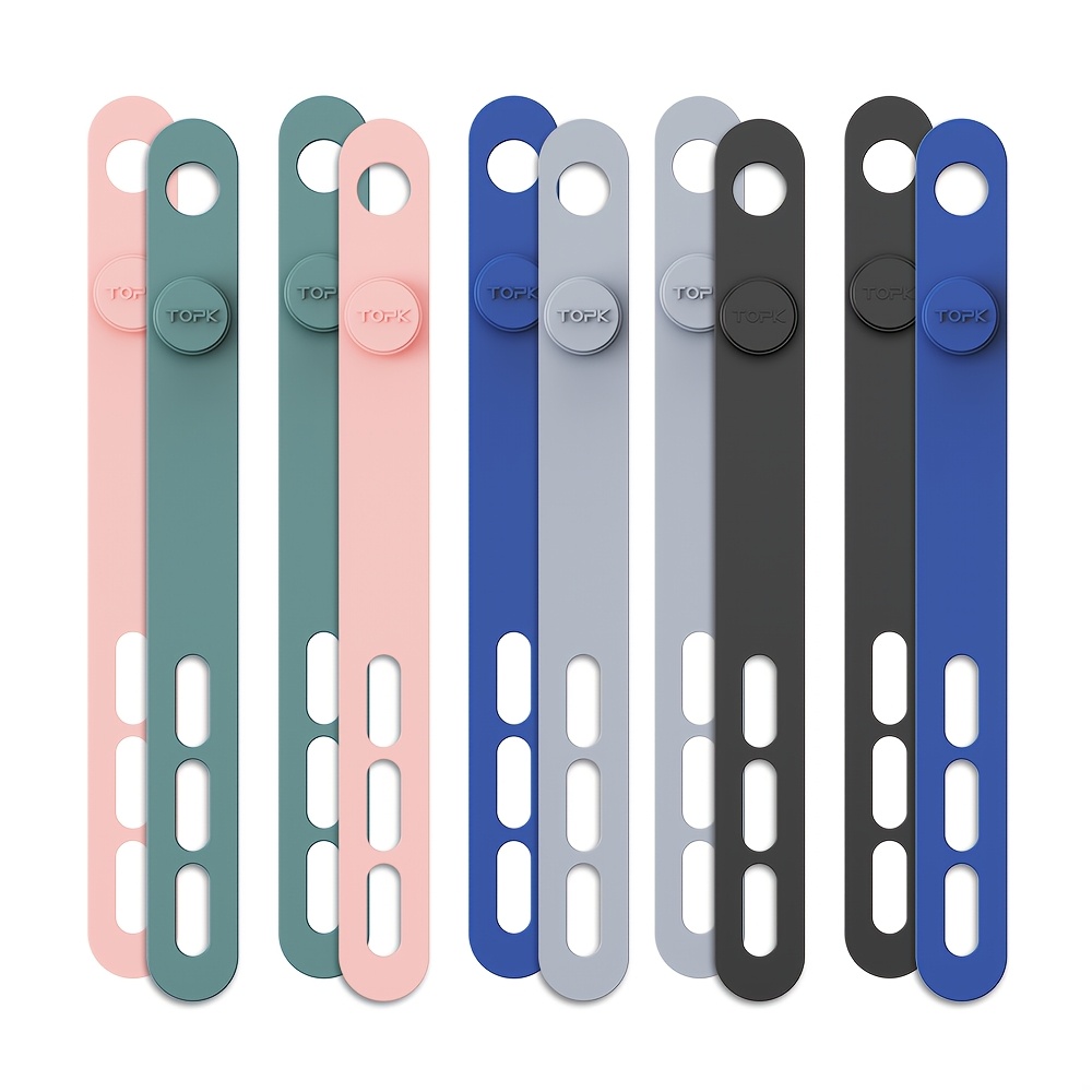 Image of Topk Silicone Cable Ties Assorted Color Reusable Heavy Duty Cable Organizer Management For Fastening Cords And Wires