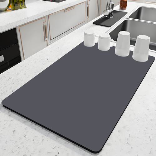 1pc coffee mat dish drying mat 23 62 x 15 75 inches large kitchen countertop dish drying mat super absorbent dish drying mat diatomite coffee mat heat resistant mat with non slip rubber backing gray