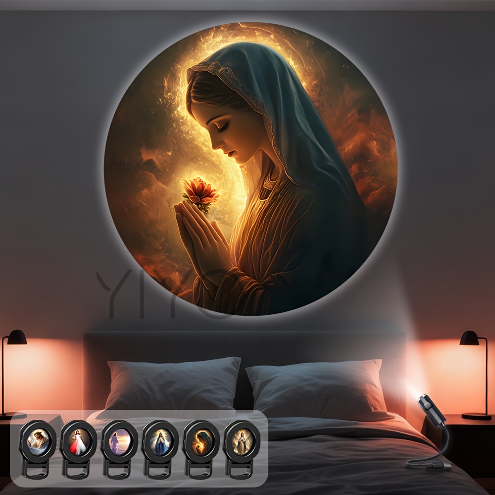 TEMU Jesus Christian Led Projection Lamp, Mary, Usb Night Light, Indoor Ambient Light, Decorative Light, Suitable For Church, Living Room, Bedroom,