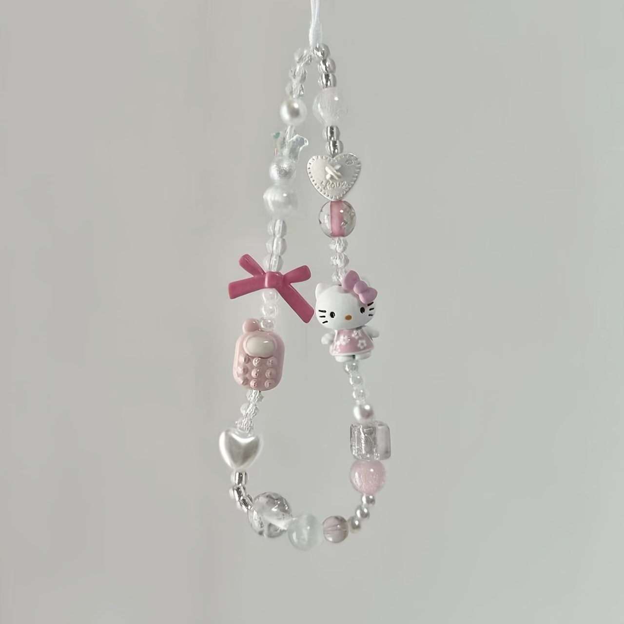E-shop Sanrio Hello Kitty Cartoon-Handykette mit Perlen, Anhänger, Handy-Umhängeband, Perlenkette für Handy, rosa Handschnur, Deko-Anhänger für Tasche