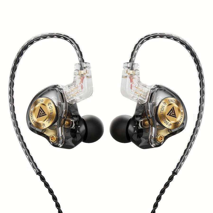 Enzo Pro 3.5mm L-shaped Plug Detachable Transparent Dynamic Resin Headphones Dj Monitor Earbuds - Wired In-ear Earphones With Mic Stereo Heavy Headset For Sports/gaming/gym