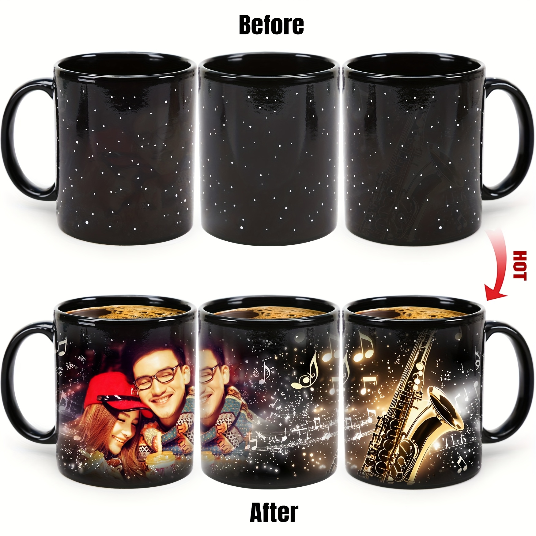Image of Musical Note Starry Sky Mug, Photo-customized Color-changing Cup, Personalized Color-changing Coffee Mug, Valentine's Day Gift, Birthday Present, Holiday Gift, Custom Gift 11oz
