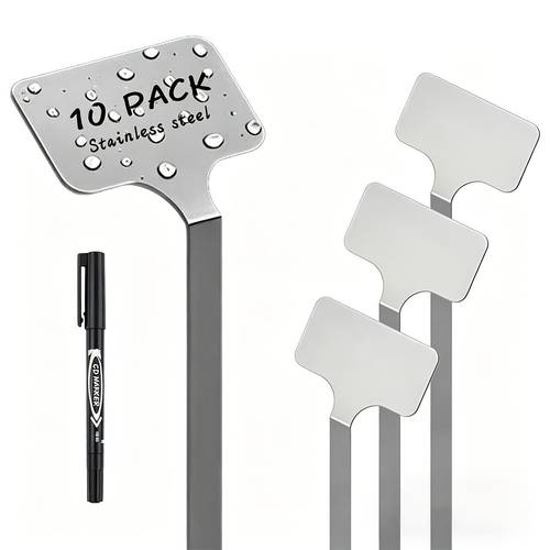 item picture stainless steel plant labels metal waterproof plant markers height 12 75in label area 2 5 in 1 25in resuable nursery tags for vegetables herb flower seed green house 10 pack