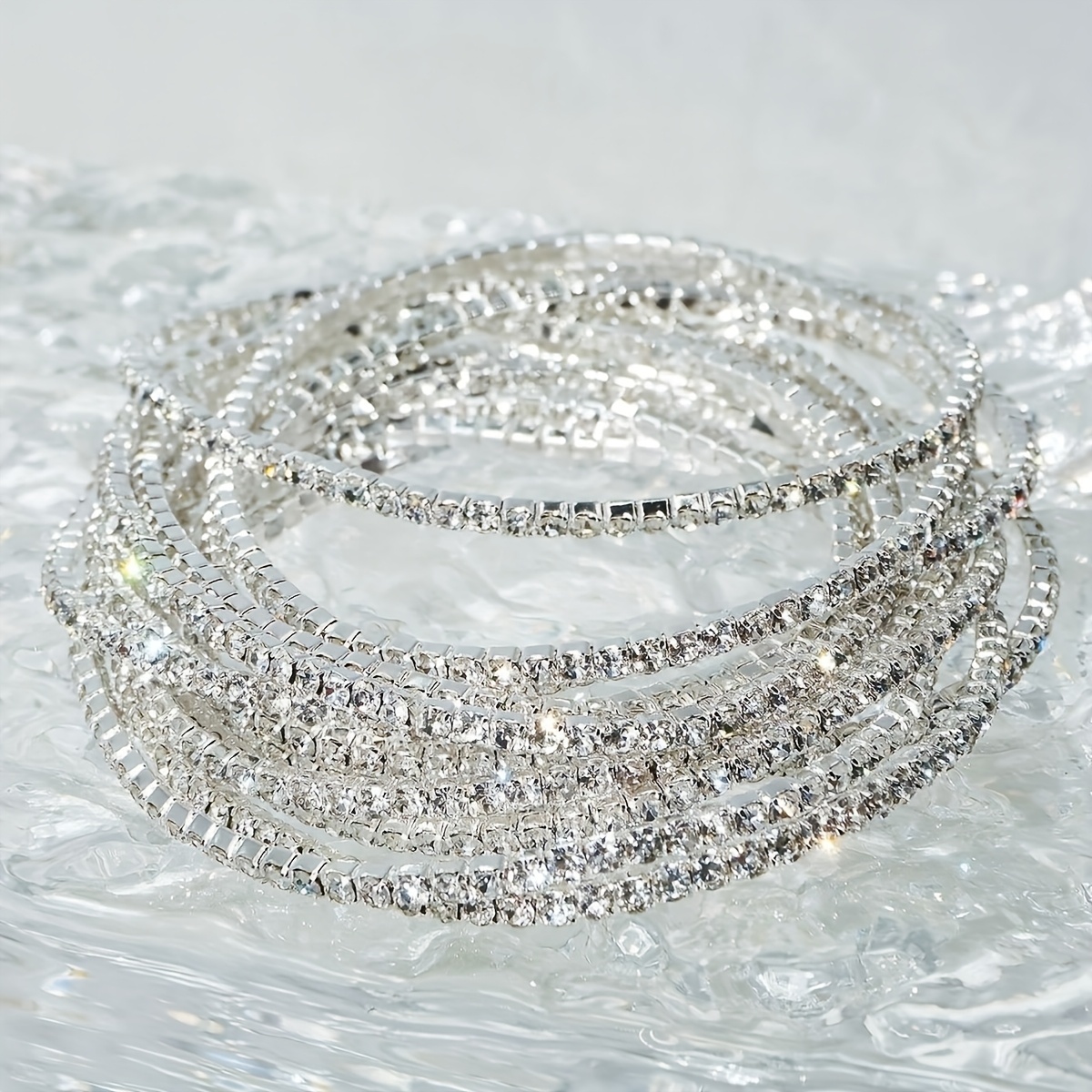 Image of 10pcs Ultra-thin Rhinestone Women's Stretch Bracelet, Donna Women's Rhinestone Bracelet, Sparkling Bracelet, Sparkly Rhinestone For Weddings