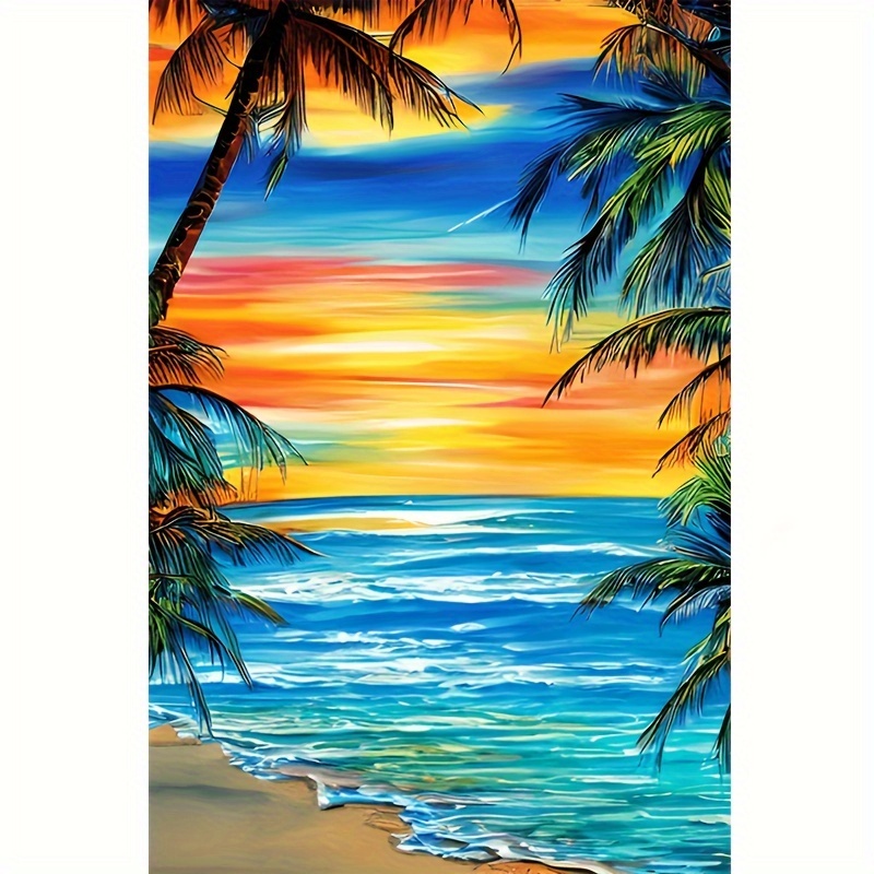 

1pc Beach Sea And Sunset 5d Diamond Art Painting Round Diamond Handmade Craft Art Kits Home Wall Decor Gift