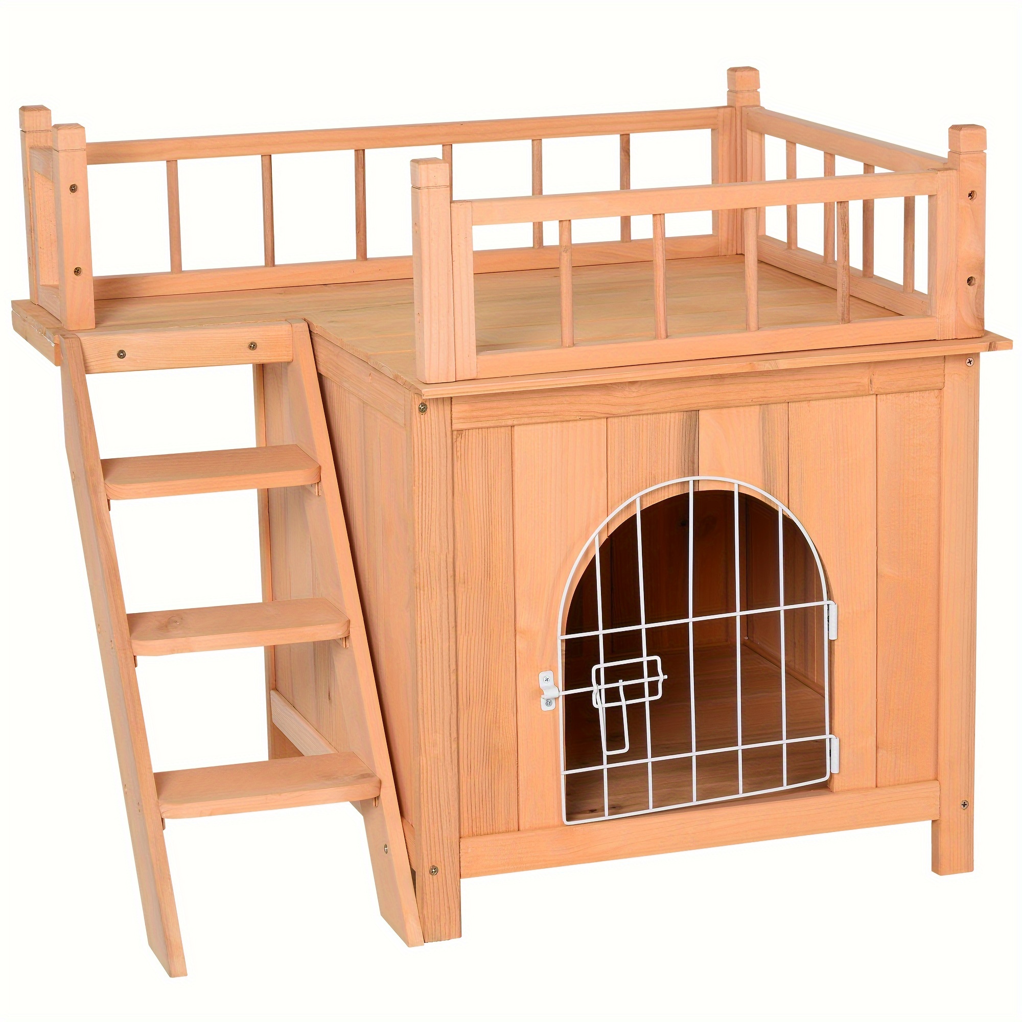 

Pawhut 2-level Wooden Cat House, Outdoor Dog Shelter Cat Condo With Lockable Wire Door And Balcony, Natural Wood