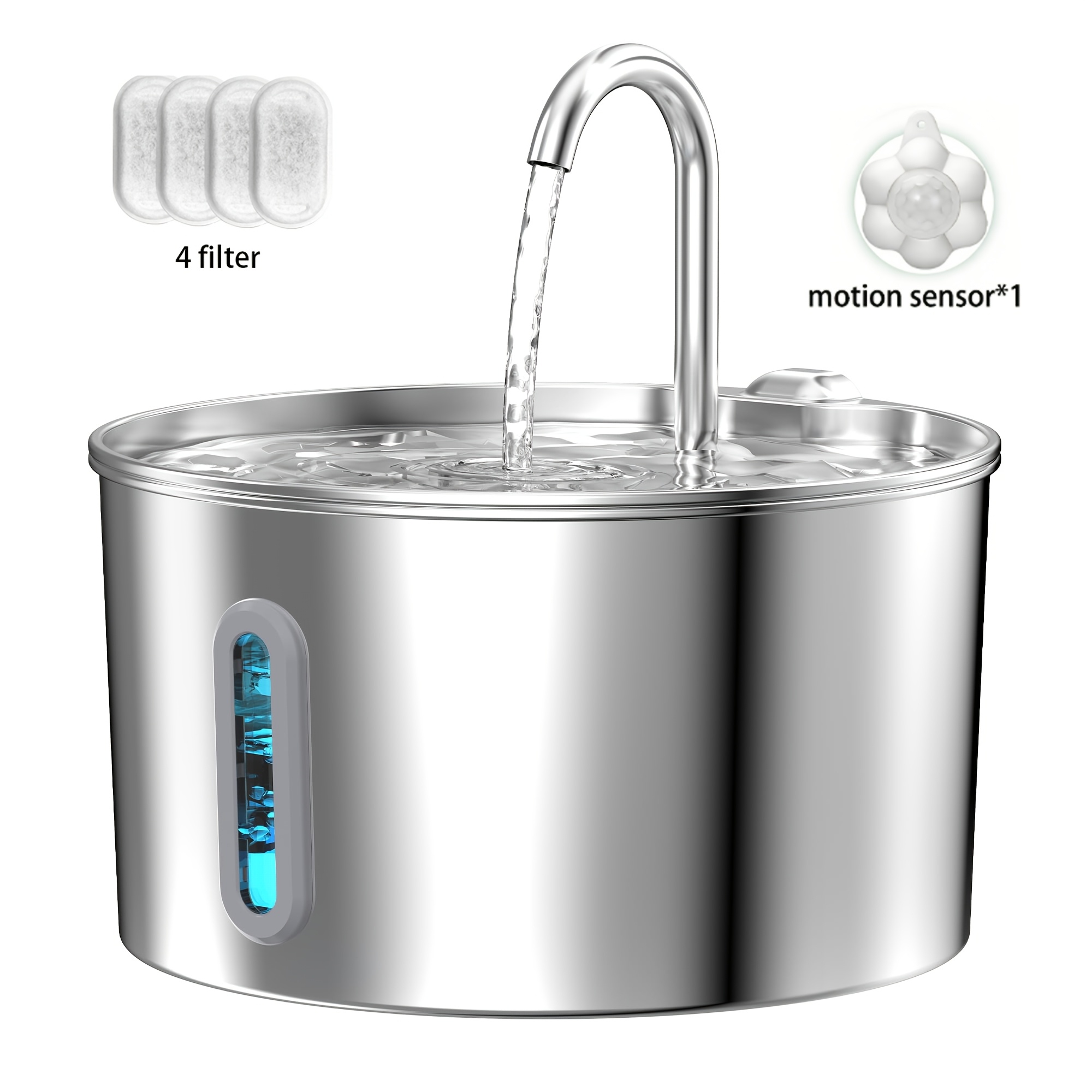 Image of Cat Water Fountain: Stainless Steel Pet Water Fountain Indoor Metal Cat/dog Drinking Bowl Faucet Bottle Water Feeder 2.2l/74oz Operation Water Dispenser Pump With Filter Filters Optional