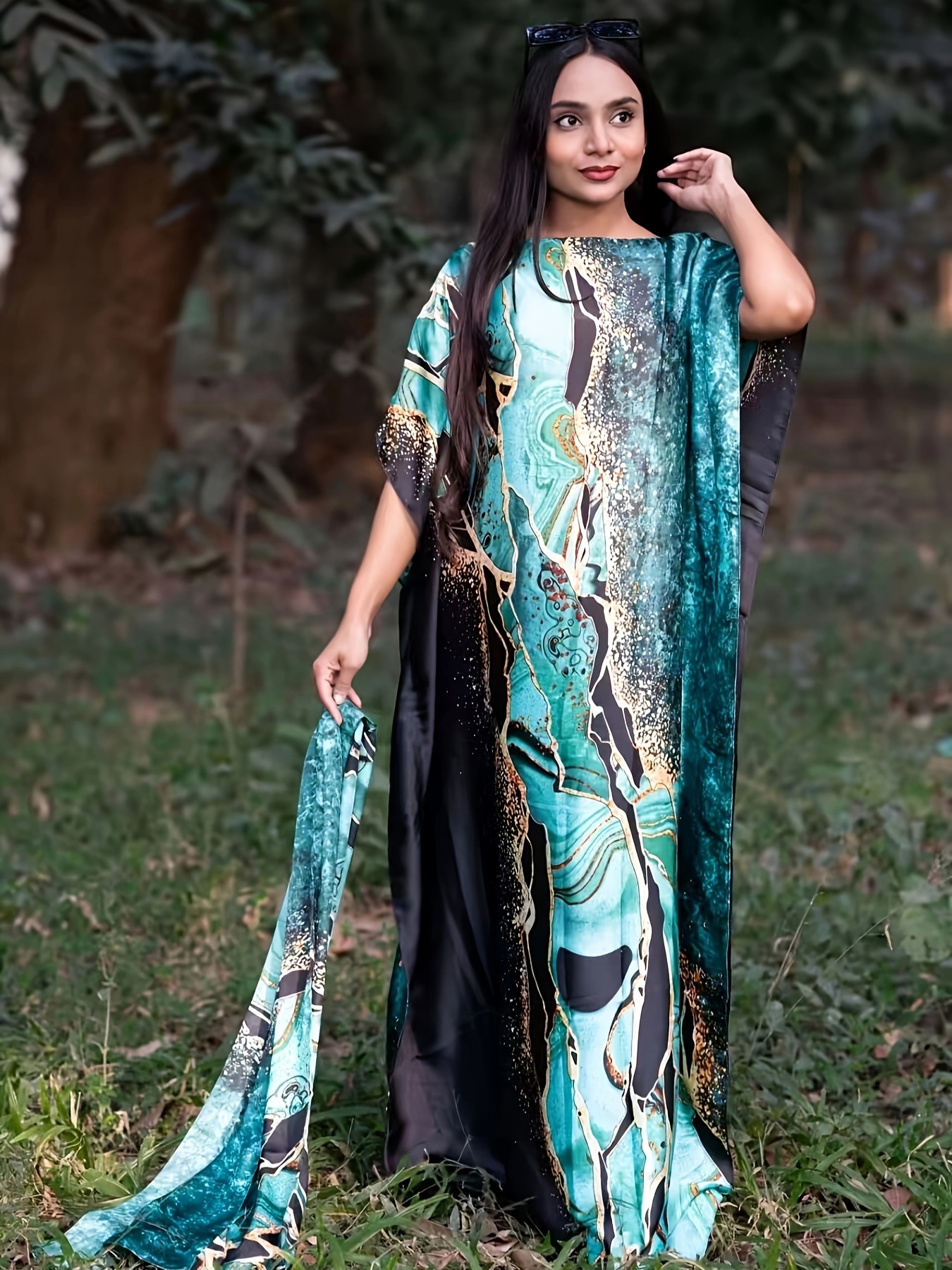 elegant geometric pattern print kaftan dress headscarf - Temu 