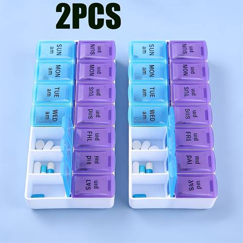compact 7 day pill organizer with double row design large capacity 14 compartments lid medicine storage box portable small