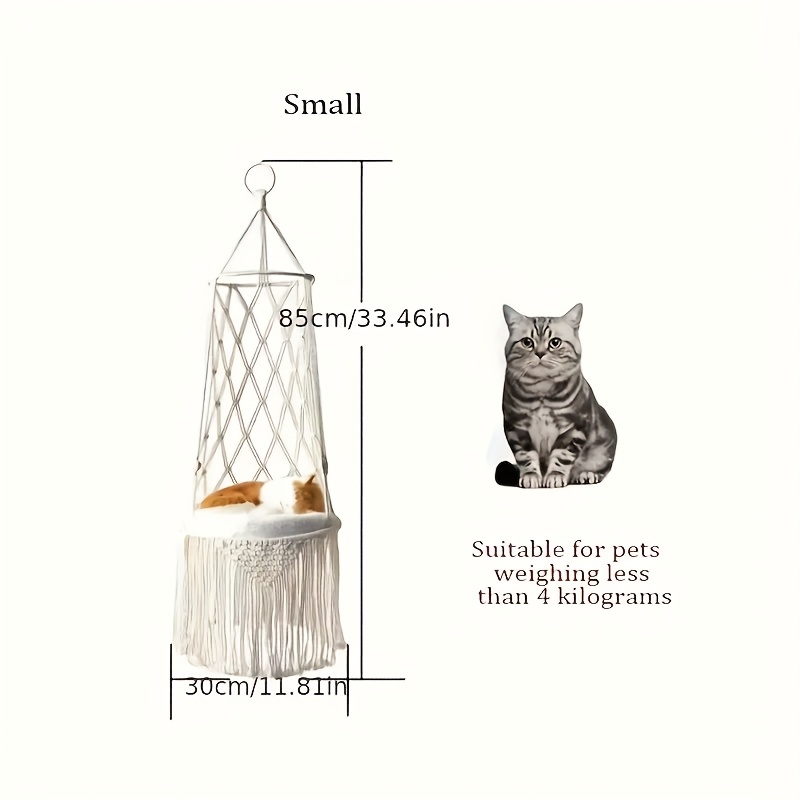 TEMU Fringe Lace Cat Hammock Without Mat, Hand Woven Cat Bed, Hanging Indoor Boho Kitten Swing Bed For Playing, Sleeping, Climbing And Resting