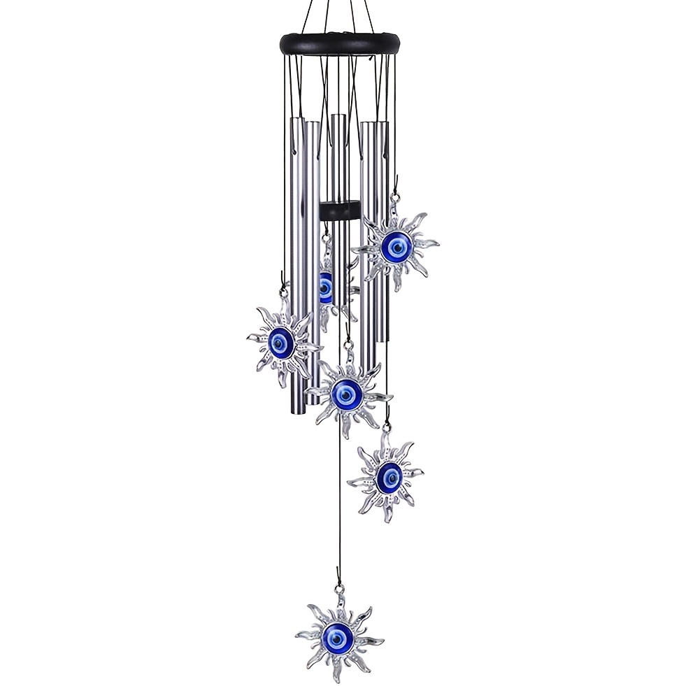 TEMU 1pc Blue Eye Heart Wind Chimes, Metal Tubes Hanging Ornaments, Car Outdoor Garden Decor