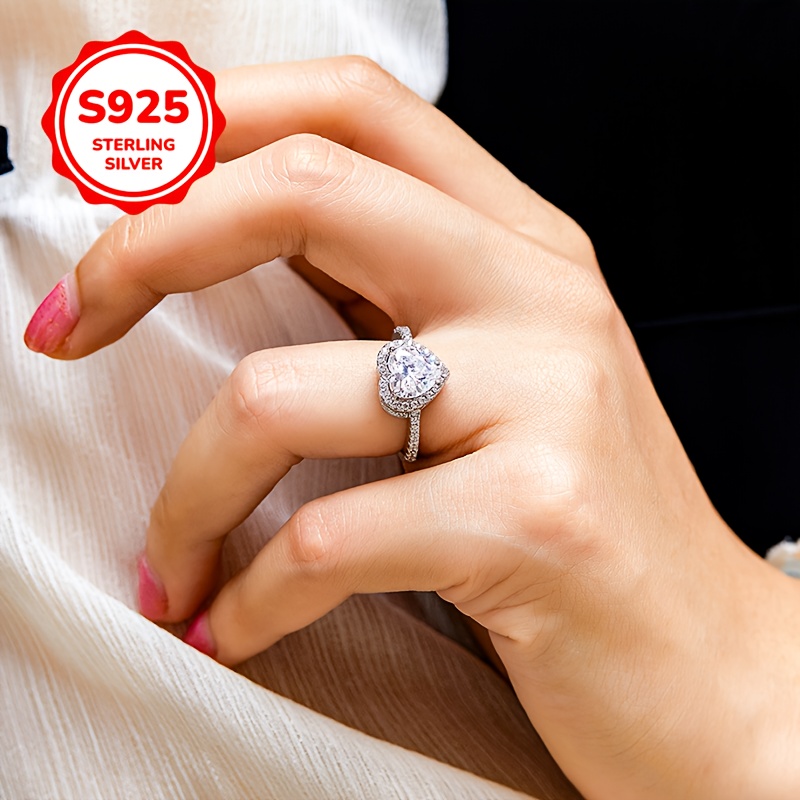 925 Silver Heart Open Ring Pink CZ Low Allergy Adjustable Light