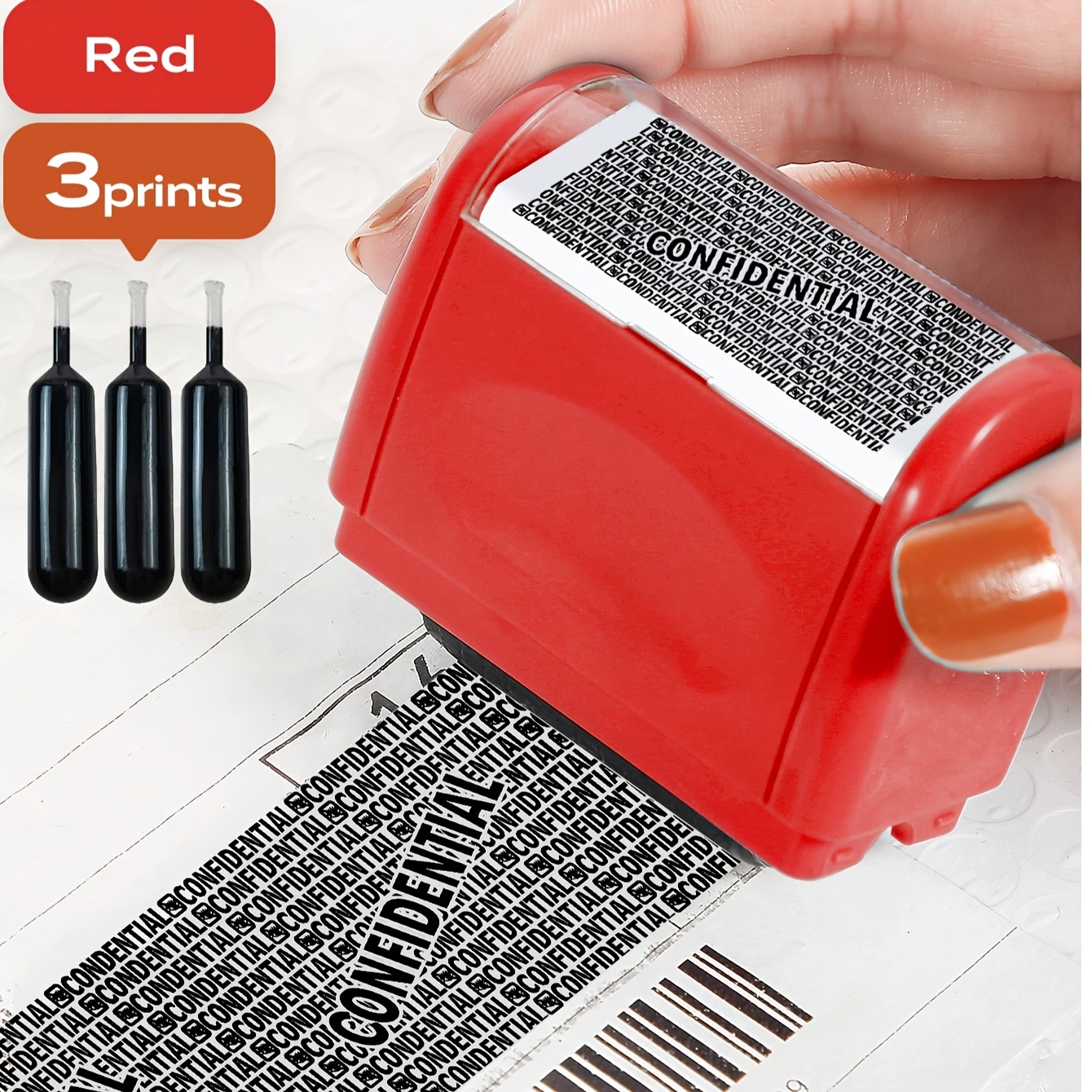   wide large red privacy protection stamp envelope roller stamp delivery note address privacy pen   leakage protection convenient to protect your privacy and security roller stamp body protection anti theft ink   3 r