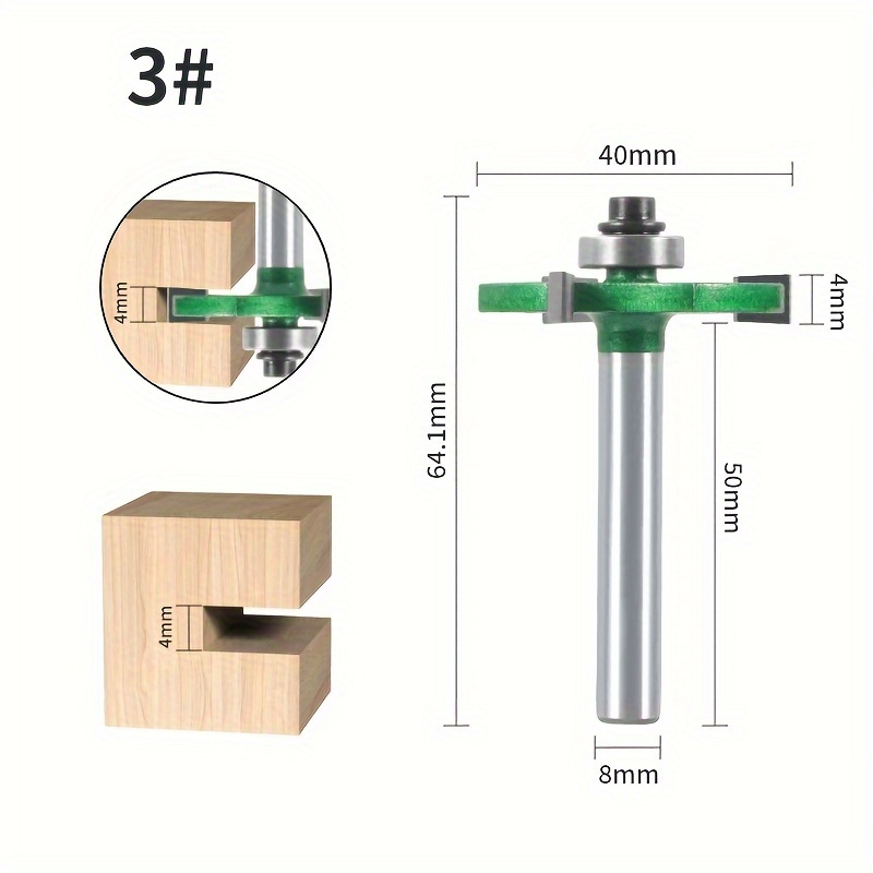 Pta 1pc 8mm Shank Type Slotted Cutter Bit Z3 With Bearing Milling Cutter Rabbeting Woodworking Tools
