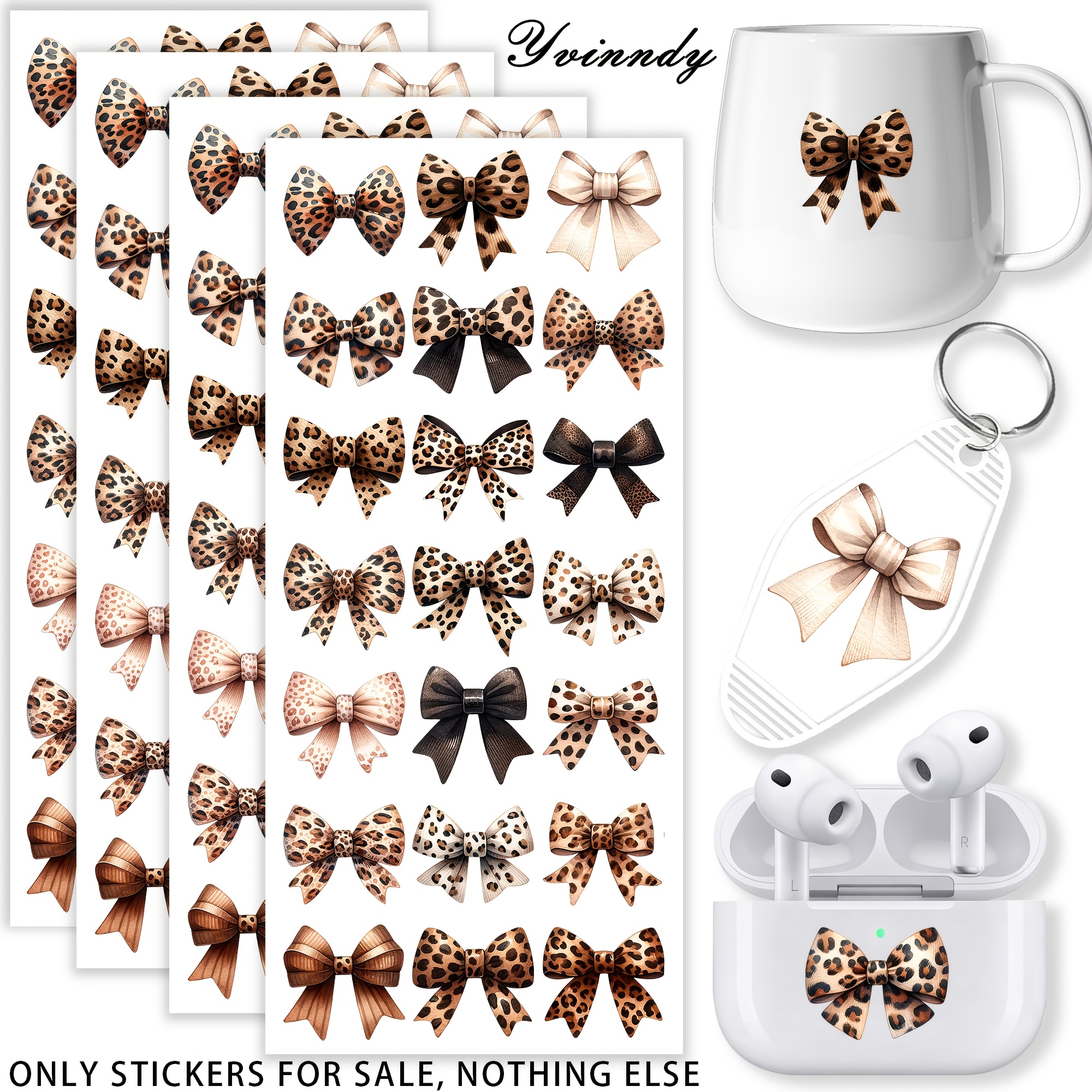 TEMU 105 pièces Nœud Papillon Imprimé Léopard UV DTF Transfert Coloré Papier Transfert UV DTF Haute Viscosité Adapté pour Porte-clés, Pendentifs et