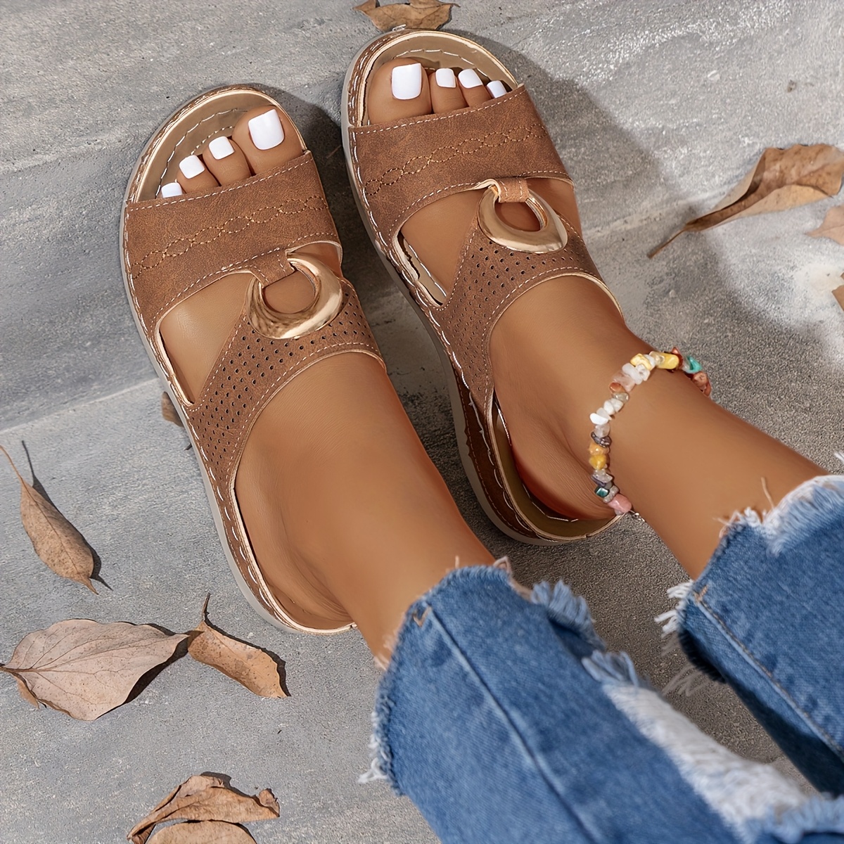 damen sandalen plateau braun synthetisch offene zehen slip Temu