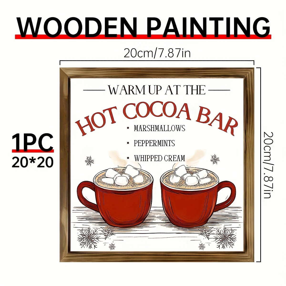 TEMU 2d Flat, 1pc Rustic Wooden Bar Sign - Classic Holiday Decor With Marshmallows & Peppermint Theme, Home & Kitchen, Ideal Christmas & Thanksgiving