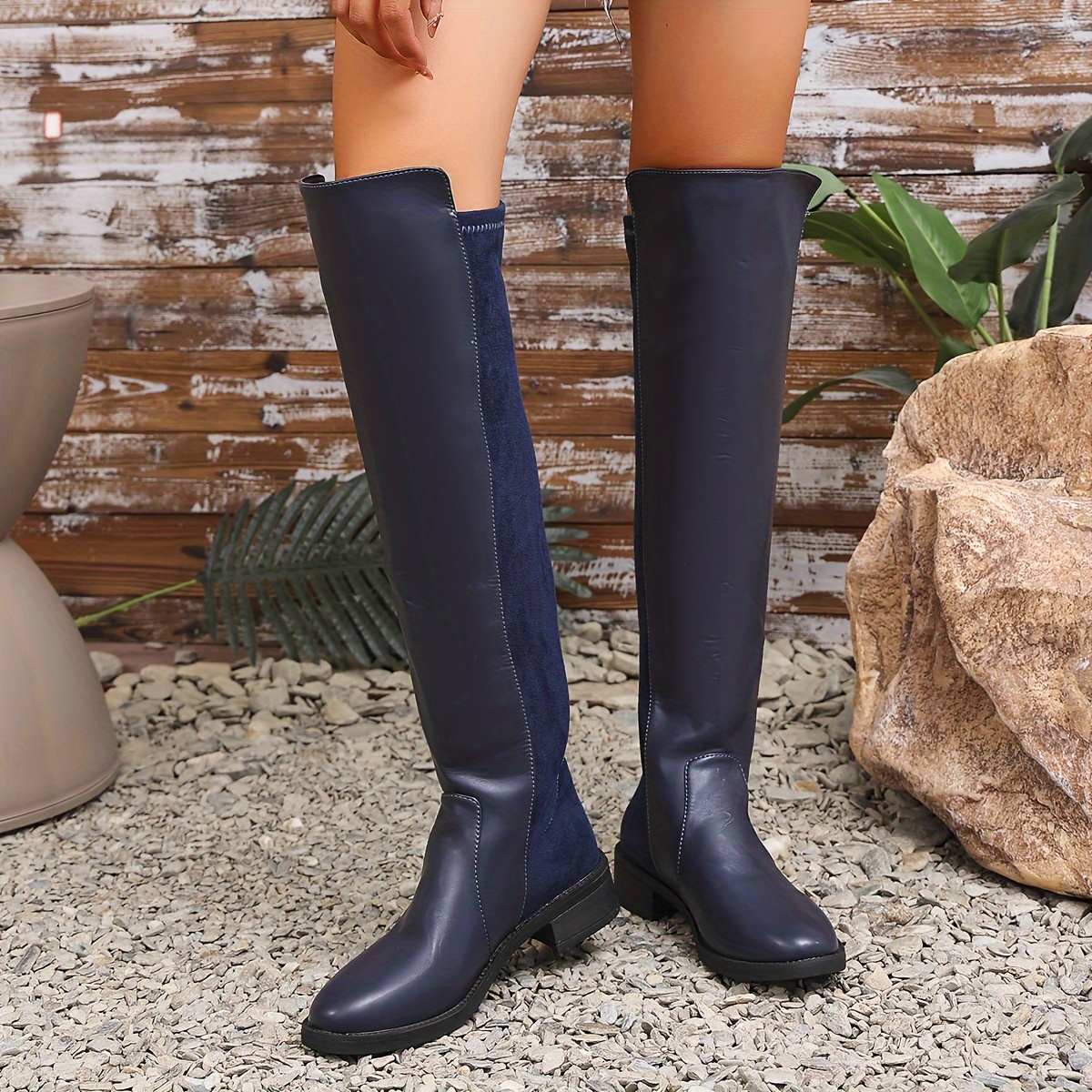 

Women' Knee-high Boots, , Solid Color, Dressy, Winter, Zipper Closure, Pointed Toe, French Heel, Faux Leather, Velvet Lining, Tpr Sole, Velvet Insole, No Print, Mid-heel Height