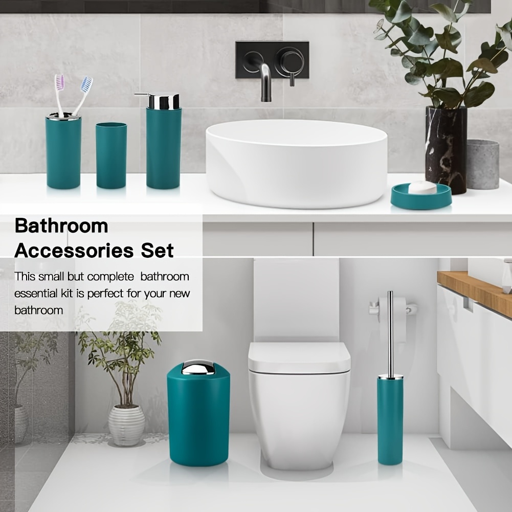 6-Piece Bathroom Accessories Set - Highland Cow Farmhouse Art, Soap Dispenser, Toothbrush Holder, Trash Can