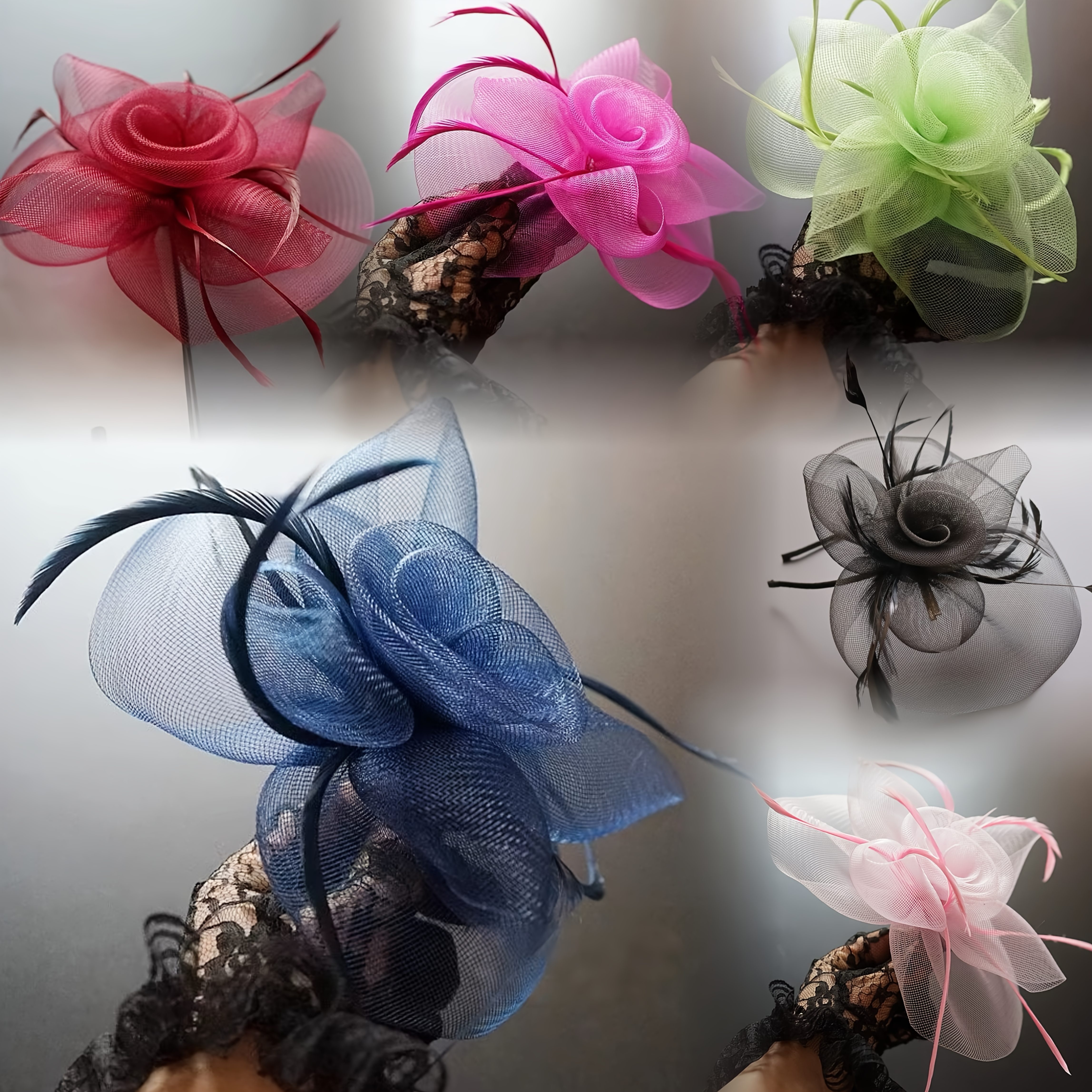 Mesh Flower Fascinator Headband Derby Hat Tea Party Wedding Church Horse Racing Fascinators for Women, Tea Party Headband Derby Hats  main image 2