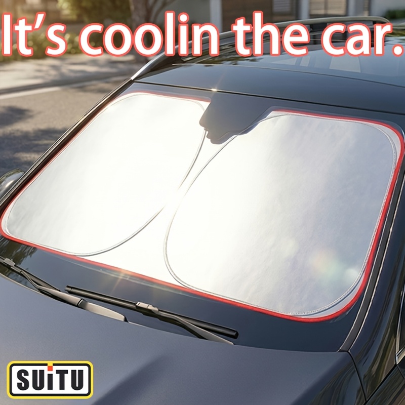 TEMU 2026 Upgraded Titanium Silvery Car Front Windshield Sunshade Foldable Portable Heat Block Sun Cover Universal Vehicle Cooling Sun Visor Auto