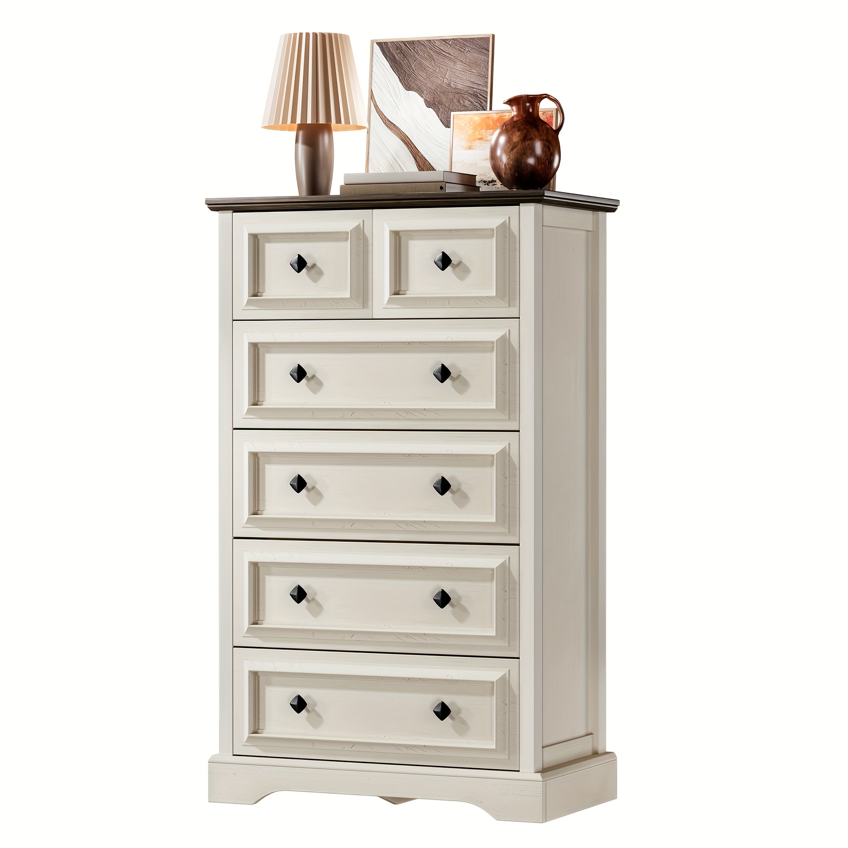 TEMU Tall Dresser, Dresser For Bedroom With 6 Drawers, Tall Bedroom Dresser For Bedroom, Wooden Dresser With Walnuttop And Metal Handles For Closets,