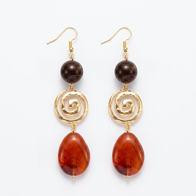 TEMU 1 Paire de Boucles d'Oreilles Pendantes pour Femmes, Pendentif Géométrique Irrégulier d'Automne Hiver Vintage en Acrylique avec Métal Spirale,