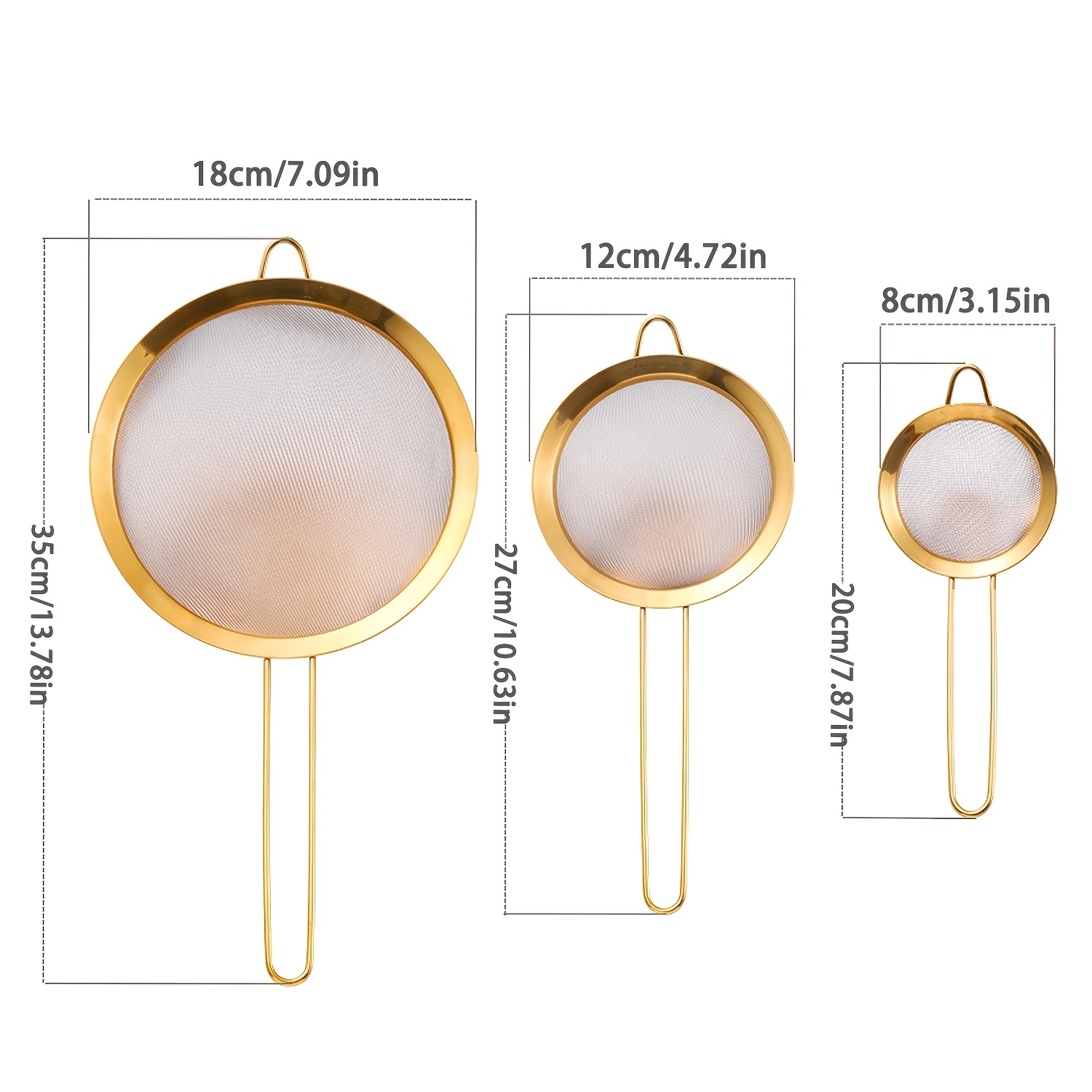 TEMU 3pcs Set, Fine Mesh Filter Spoon, Stainless Steel Sieve Set, Food Strainer With Long Handle, For Sifting Flour, Tea, Frying Oil, , And Juice