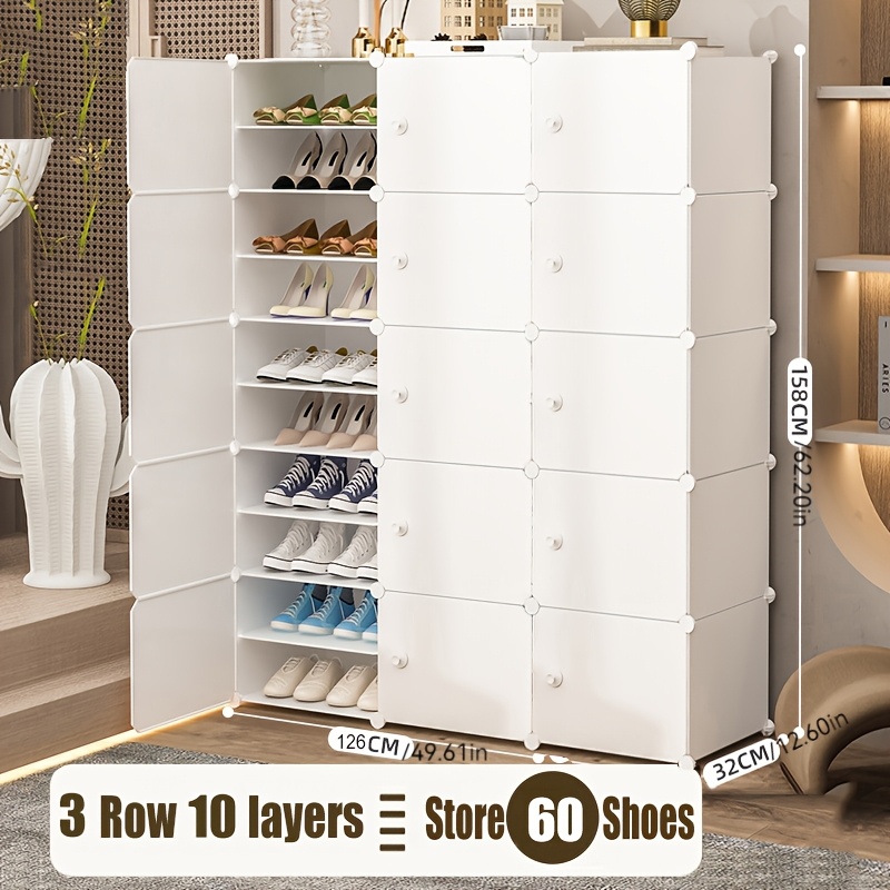 Image of 3 , 4/6/8/10 Layers Large Shoe Cabinet, Shoe Storage Shelf, Dustproof Shoe Rack - To 24-60 Pairs - Organization & Storage For Living Room Entrance Bedroom, Shoes Organizer