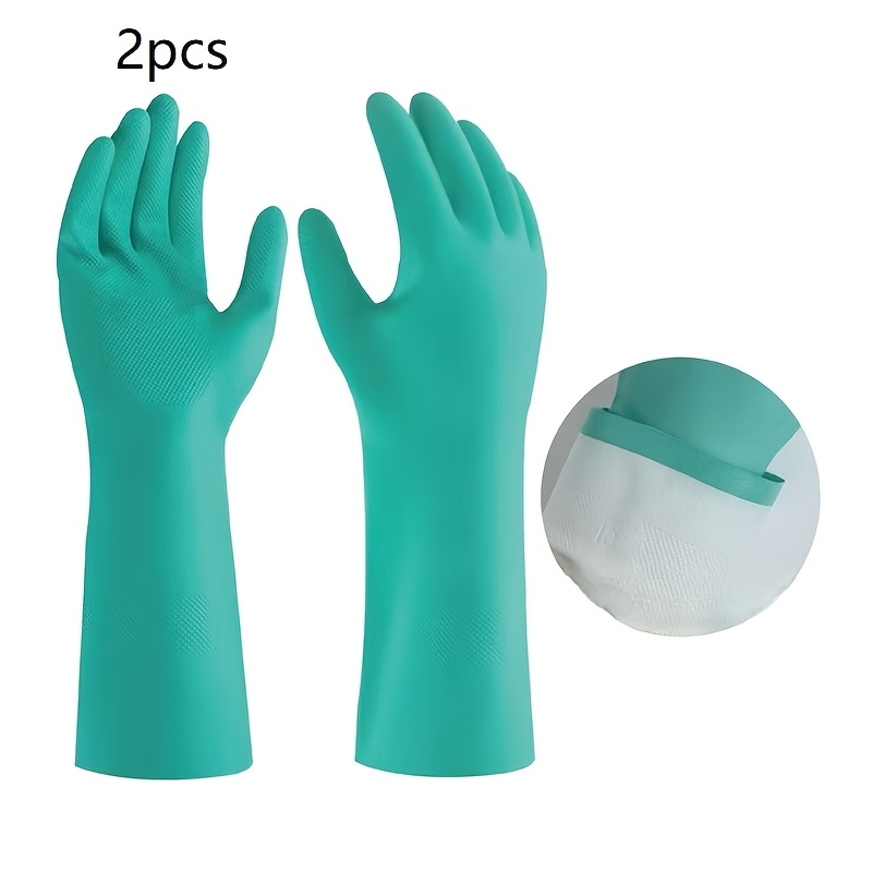 TEMU Lot de 2 paires de gants en caoutchouc synthétique vert, doublure blanche, gants épais, longueur 33 cm, taille g, taille M 75 g, taille L 80 g,